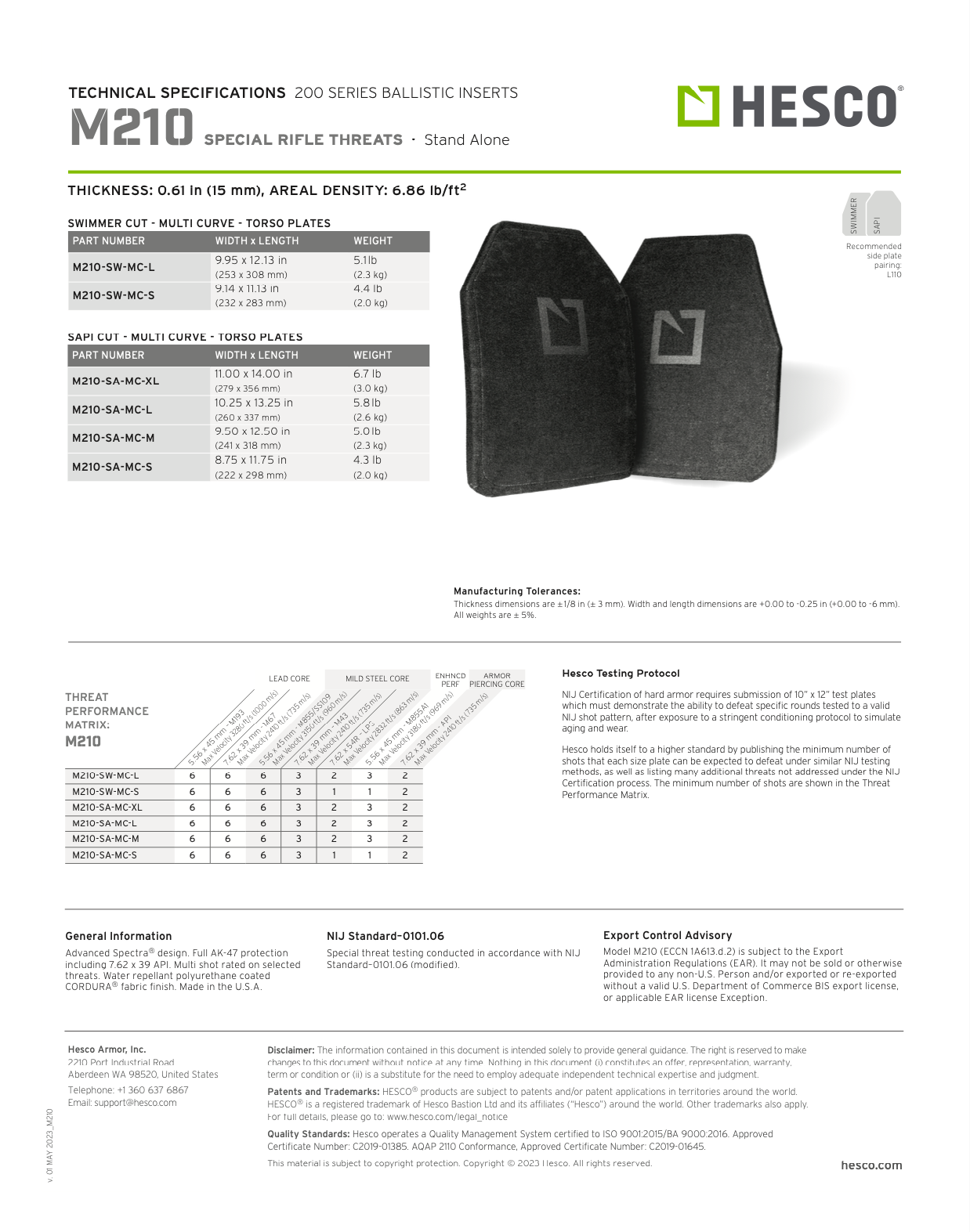 Hesco M210 Special Threat Ballistic Torso Hard Plate Set